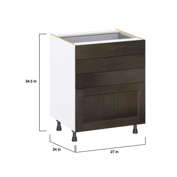 Summerina Chestnut Solid Wood Recessed Assembled Base Cabinet with 4 Drawers (27 in. W X 34.5 in. H X 24 in. D)