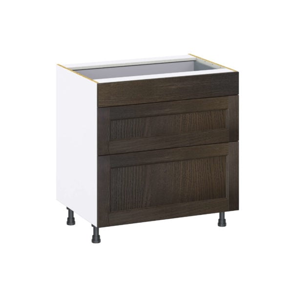 Summerina Chestnut Solid Wood Recessed Assembled Base Cabinet with 3 Drawers (33 in. W X 34.5 in. H X 24 in. D)