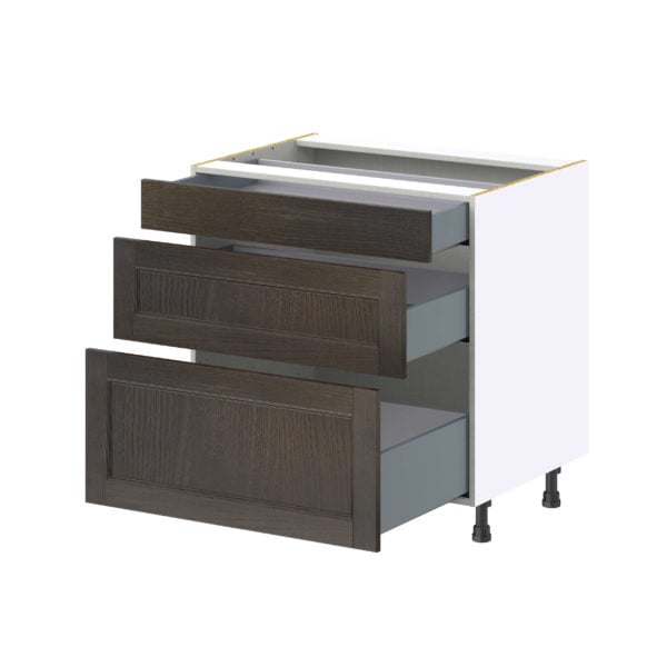 Summerina Chestnut Solid Wood Recessed Assembled Base Cabinet with 3 Drawers (33 in. W X 34.5 in. H X 24 in. D)