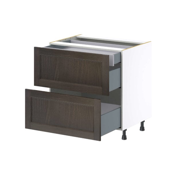 Summerina Chestnut Solid Wood Recessed Assembled Base Cabinet with 2 Drawers and 1 Inner Drawer (33 in. W X 34.5 in. H X 24 in. D)