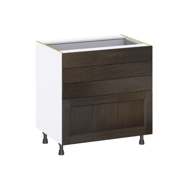 Summerina Chestnut Solid Wood Recessed Assembled Base Cabinet with 4 Drawers (33 in. W X 34.5 in. H X 24 in. D)