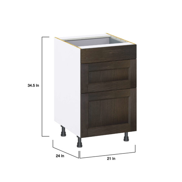 Summerina Chestnut Solid Wood Recessed Assembled Base Cabinet with 3 Drawers (21 in. W X 34.5 in. H X 24 in. D)