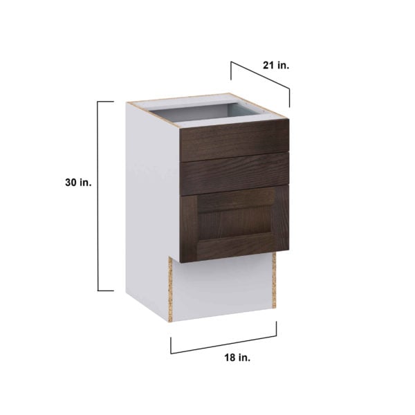 Summerina Chestnut Solid Wood Recessed Assembled 18 in. W x 30 in. H x 21 in. D Vanity ADA Drawer Base Cabinet with 3 Drawers