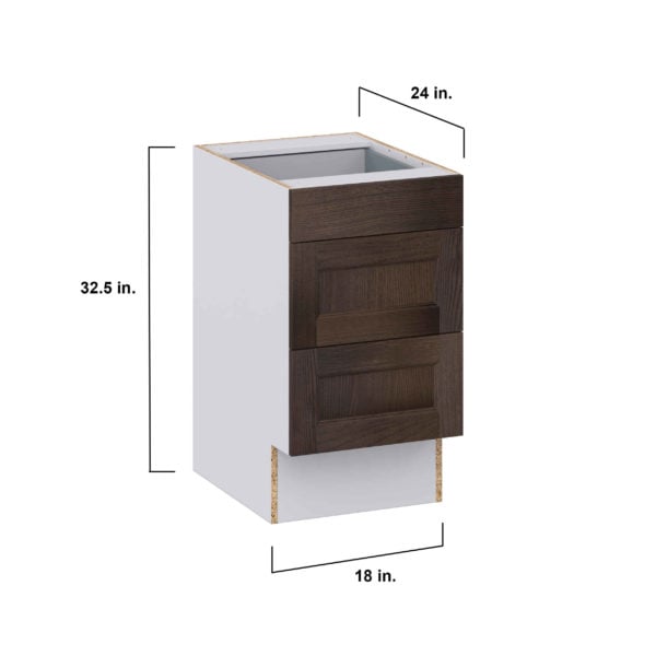 Summerina Chestnut Solid Wood Recessed Assembled 18 in. W x 32.5 in. H x24 in. D ADA Drawer Base Cabinet with 3 Drawers