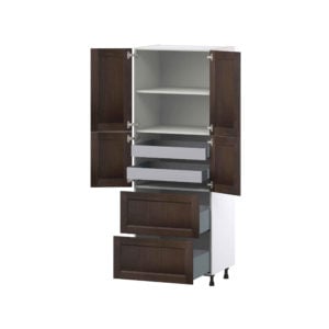 Summerina Chestnut Solid Wood Recessed Assembled Pantry Cabinet 4 Doors with 2 Drawers and 2 Inner Drawers (30 in. W X 84.5 in. H X 24 in. D)