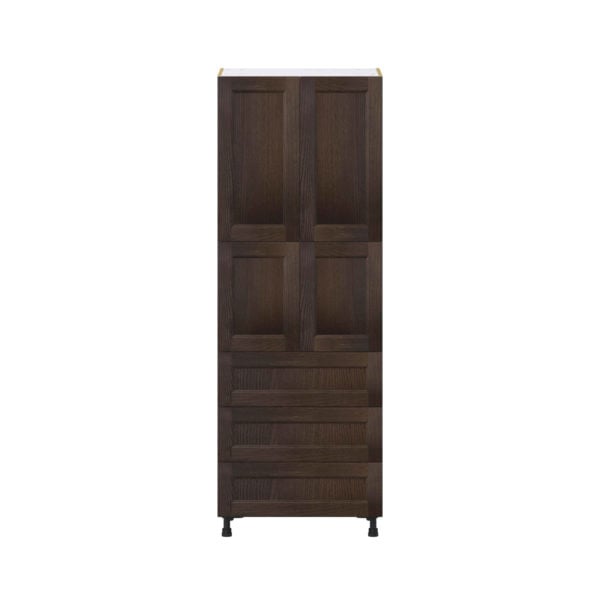 Summerina Chestnut Solid Wood Recessed Assembled Pantry Cabinet 4 Doors with 3 Drawers and 2 Inner Drawers (30 in. W X 84.5 in. H X 24 in. D)