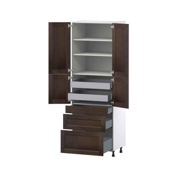 Summerina Chestnut Solid Wood Recessed Assembled Pantry  Cabinet with 3 Drawers and 2 Inner Drawers (30 in. W x 89.5 in. H x 24 in. D)