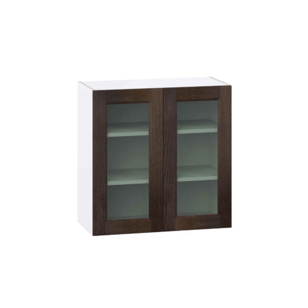 Summerina Chestnut Solid Wood Assembled Wall  Cabinet with 2 Glass Doors (30 in. W x 30 in. H x 14 in. D)