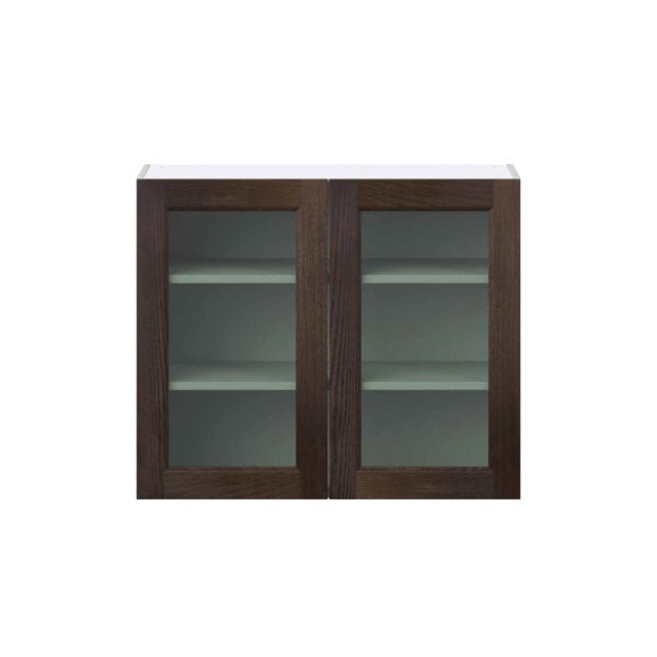 Summerina Chestnut Solid Wood Assembled Wall  Cabinet with 2 Glass Doors (36 in. W x 30 in. H x 14 in. D)