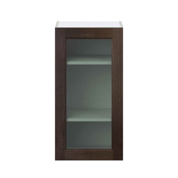 Summerina Chestnut Solid Wood Assembled Wall  Cabinet with a Full High Glass Door (18 in. W x 35 in. H x 14 in. D)