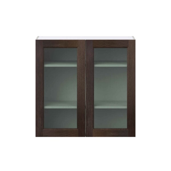 Summerina Chestnut Solid Wood Assembled Wall  Cabinet with 2 Glass Doors (36 in. W x 35 in. H x 14 in. D)