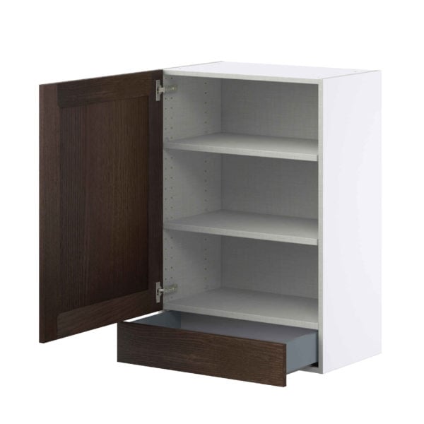 Summerina Chestnut Solid Wood Recessed Assembled Wall  Cabinet with a Door and a 5 in. Drawer (24 in. W x 35 in. H x 14 in. D)