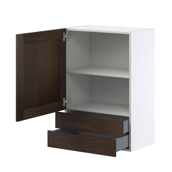 Summerina Chestnut Solid Wood Recessed Assembled Wall  Cabinet with a Door and Two 5 in. Drawers (24 in. W x 35 in. H x 14 in. D)