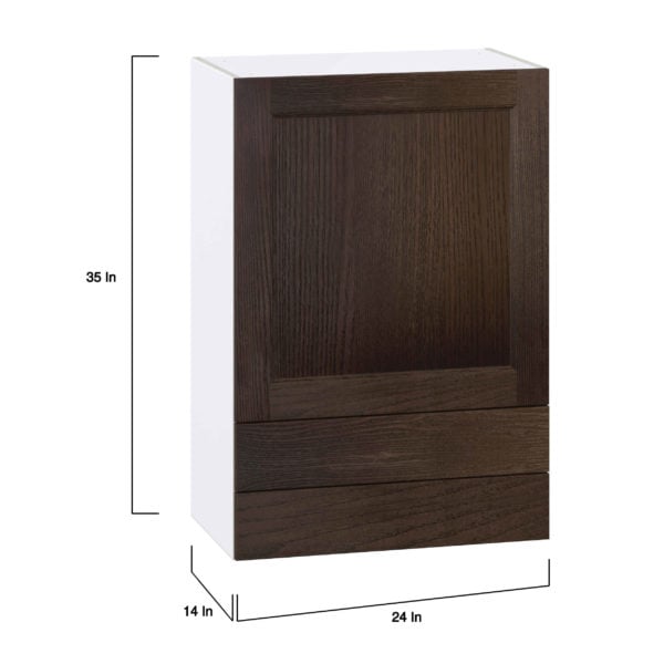 Summerina Chestnut Solid Wood Recessed Assembled Wall  Cabinet with a Door and Two 5 in. Drawers (24 in. W x 35 in. H x 14 in. D)