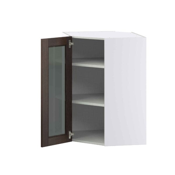 Summerina Chestnut Solid Wood Assembled Corner Wall Cabinet with a Glass Door (24 in. W x 35 in. H x 24 in. D)