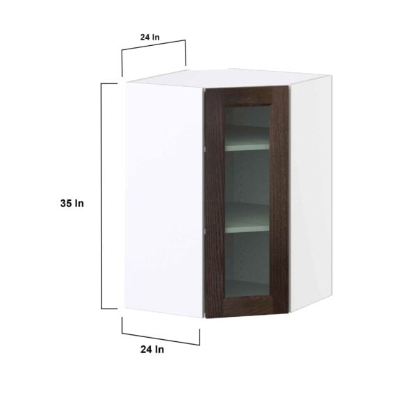 Summerina Chestnut Solid Wood Assembled Corner Wall Cabinet with a Glass Door (24 in. W x 35 in. H x 24 in. D)